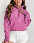Solid Fleece-Lined Half-Zip Up Collar Sweatshirt