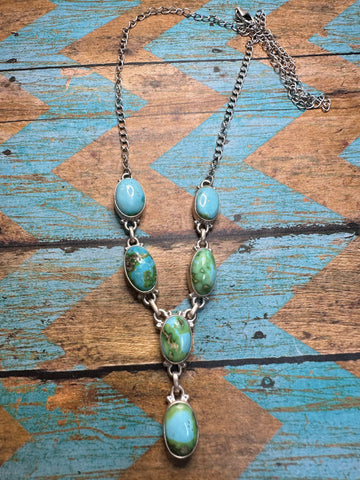 Handmade Sterling Silver & Sonoran Mountain Turquoise Lariat Necklace