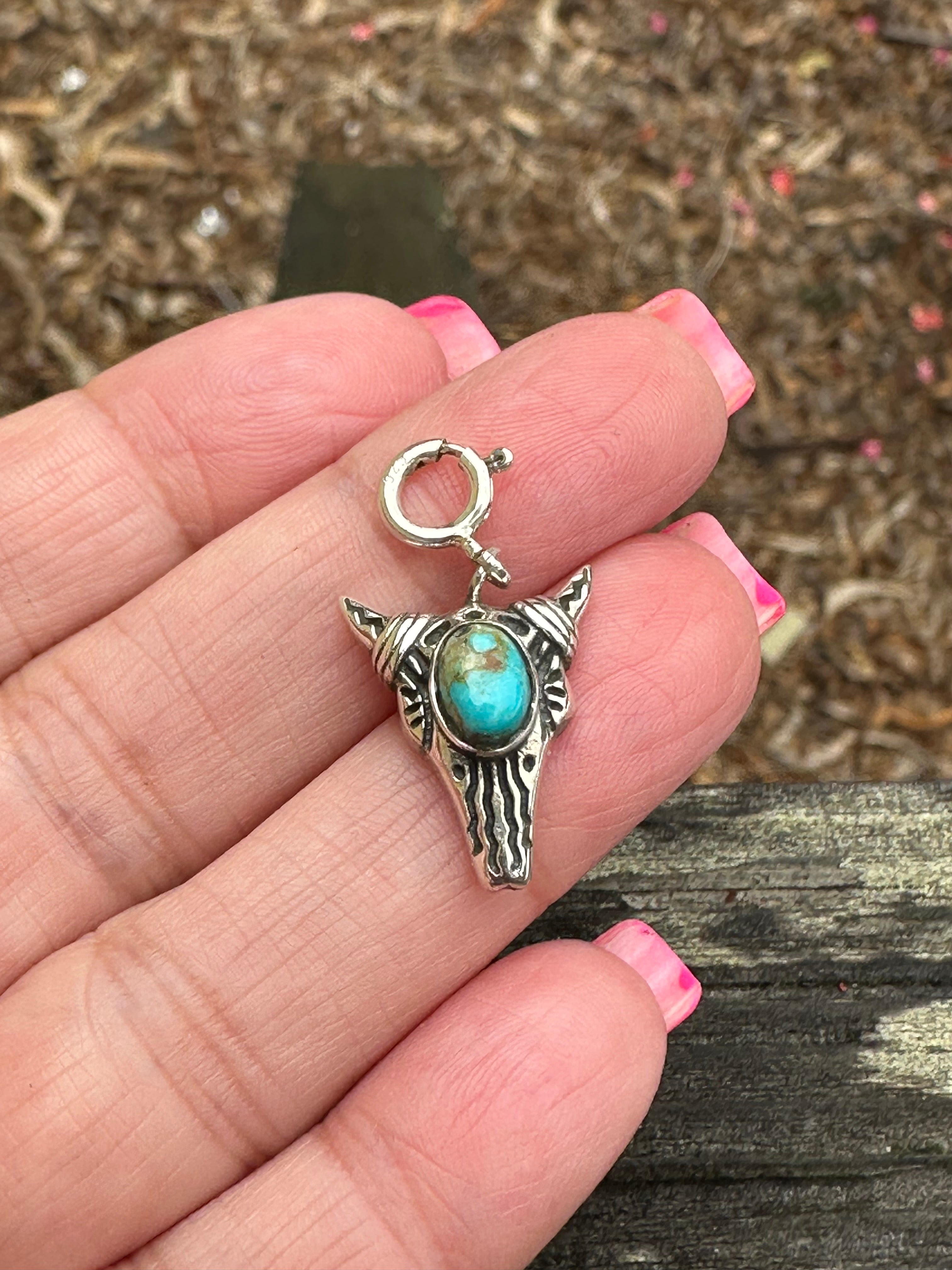 Sterling Silver and Turquoise Steer Head Charm