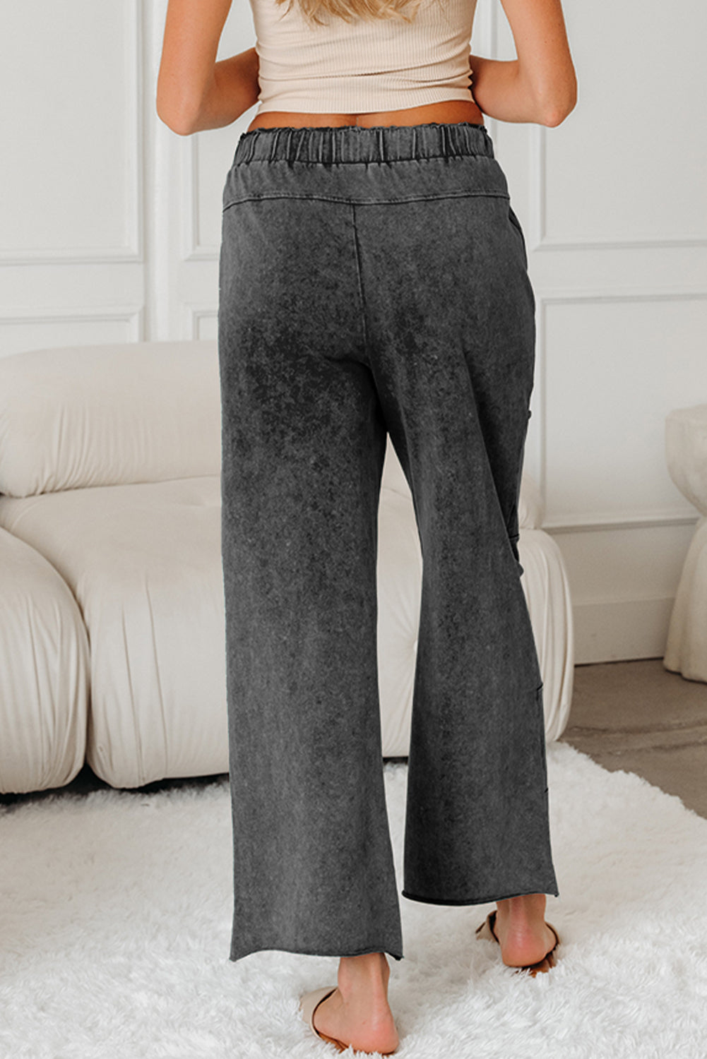 Mineral Wash High Waist Raw Hem Pants