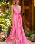 Clover Western Tassel Tie V Neck Wrap Maxi Dress