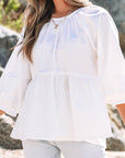 Bow Cutout Back 3/4 Sleeve Blouse