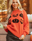 Halloween Pumpkin Face Drop Shoulder Sweater