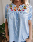 Floral Embroidered Puff Sleeve Blouse