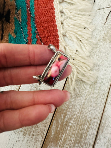 Navajo Rose Dahlia & Sterling Silver Bar Necklace