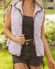 Stripe Contrast Trim Snap Button Collared Vest
