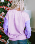 Solid Sequin Patchwork Long Sleeve Top