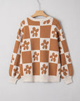 Flower Checker Henley Baggy Sweater