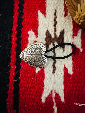 Navajo Hand Stamped Sterling Silver Heart Hair Tie