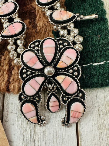 Stunning Zuni Sterling Silver Queen Pink Conch Necklace Set