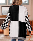 Checker Open Front Drop Shoulder Cardigan