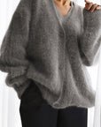 Solid Mohair V-Neck Fuzzy Knit Sweater Cardigan