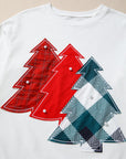 Christmas Tree Pearl Plaid Patch Drop Shoulder Sweatshirt