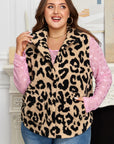 Plus Size Leopard Sherpa Buttoned Vest Jacket