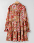 Floral Half-Button Long Sleeve Ruffle Mini Dress