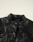Faux Leather Button-Front Boxy Jacket