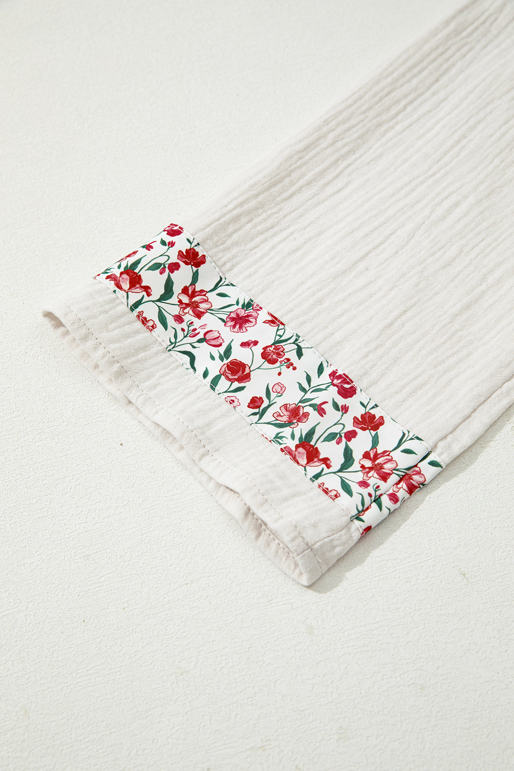 Floral Gauze Patchwork 3/4 Sleeve Blouse