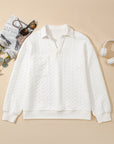Textured Knit Collared V-Neck Pullover Sweatshirt