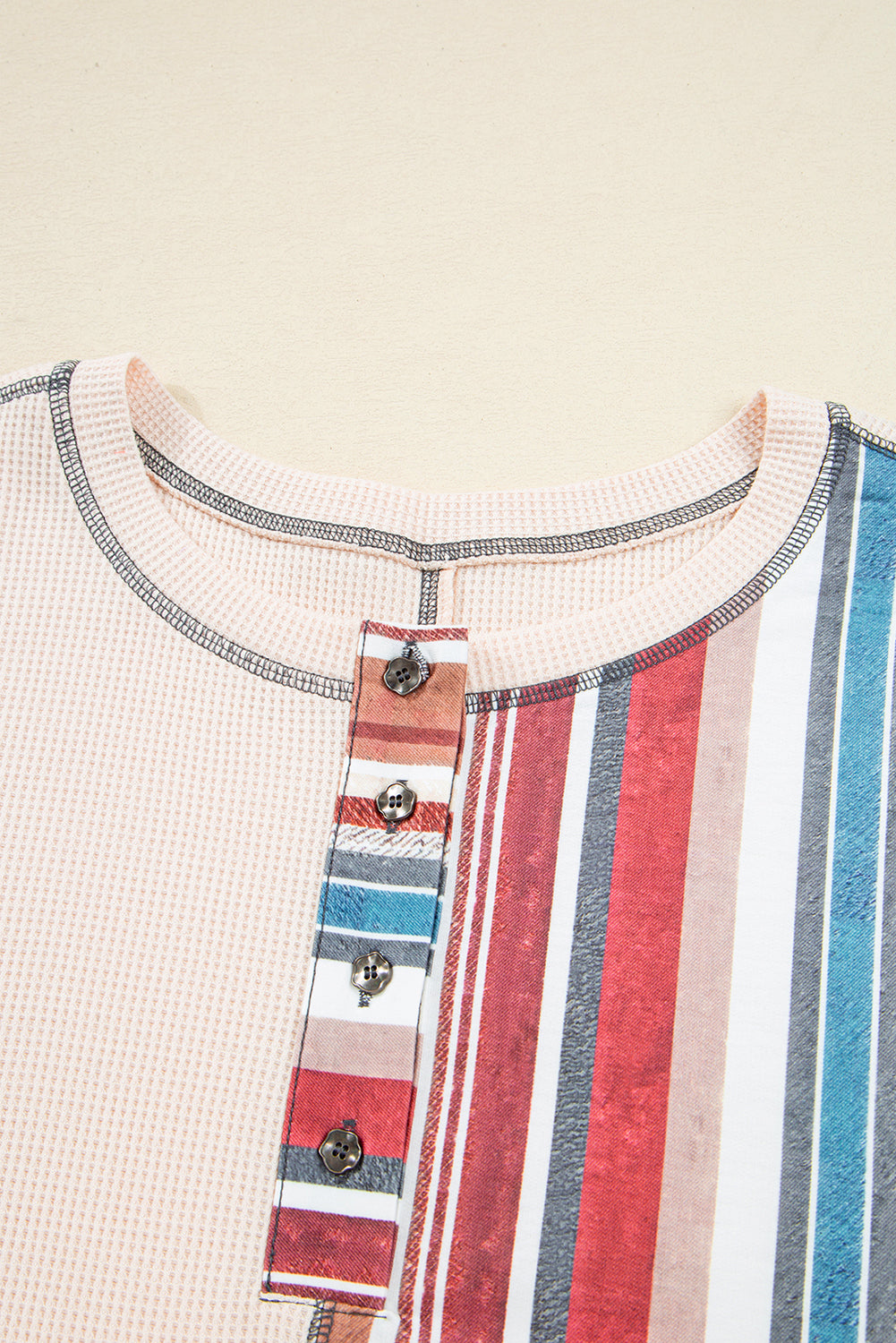 Elizabeth Striped Waffle Exposed Seam Casual Knit Top