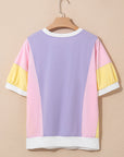 Colorblock Patchwork 3/4 Sleeve Chest Pocket T-Shirt