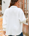 Solid Cable Knit Textured Puff Sleeve Shacket