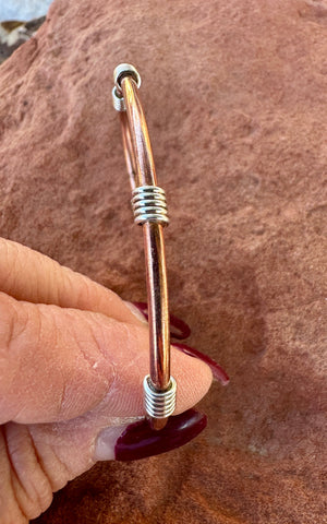 SIMPLE COPPER CUFF BRACELET W/ STERLING SILVER COILS