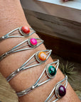 Multistone Cuff Bracelet – Malachite, Spiny Oyster, or Pink Opal – Sterling Silver - pick yours