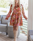 Floral Half-Button Long Sleeve Ruffle Mini Dress