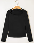 Solid Boat Neck Long Sleeve Top