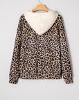 Leopard Waffle Knit Kangaroo Pocket Hooded Sweatshirt