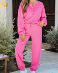 Solid Half-Button Pullover and Jogger Pants Set
