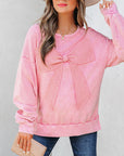 Solid Bow Patchwork Mineral Wash Sweatshirt