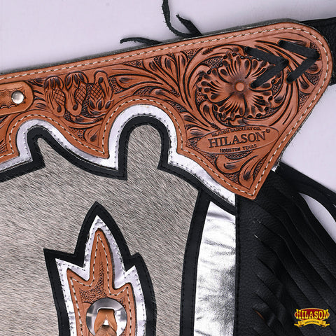 Ch206N-F Hilason Bull Riding Light Natural Hair On Leather Rodeo Chaps