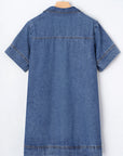 Blue Short Sleeve Collared Denim Mini Dress
