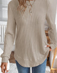 Solid Ribbed Knit Textured Round Neck Top