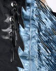 Hilason Bull Riding Smooth Genuine Leather Rodeo Western Chaps Black Blue