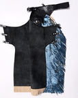 Hilason Bull Riding Smooth Genuine Leather Rodeo Western Chaps Black Blue