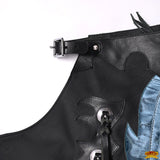 Hilason Bull Riding Smooth Genuine Leather Rodeo Western Chaps Black Blue