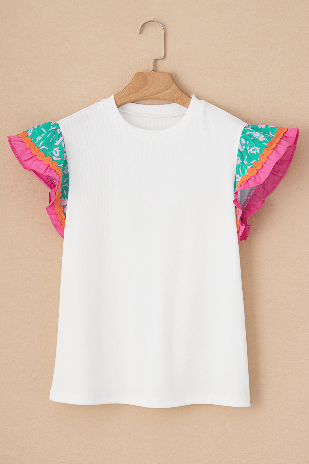 Floral Ric-Rac Contrast Short Sleeve Top
