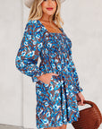 Floral Smocked Bodice Ruffle Sleeve Dress