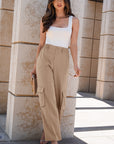 Solid Elastic High-Waist Pants