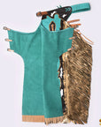 Hilason Pro Rodeo Bull Riding Chaps Genuine Leather Turquoise