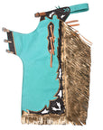 Hilason Pro Rodeo Bull Riding Chaps Genuine Leather Turquoise