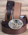 18 Inch 3D Dark Brown Leather Floral Boys Youth Cowboy Basic Belt