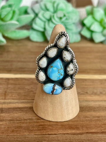 Elegant Handmade Golden Hills Turquoise & Silver Adjustable Ring