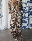 Leopard Colorblock Stripe Edge Shirt and Pants Pajama Set