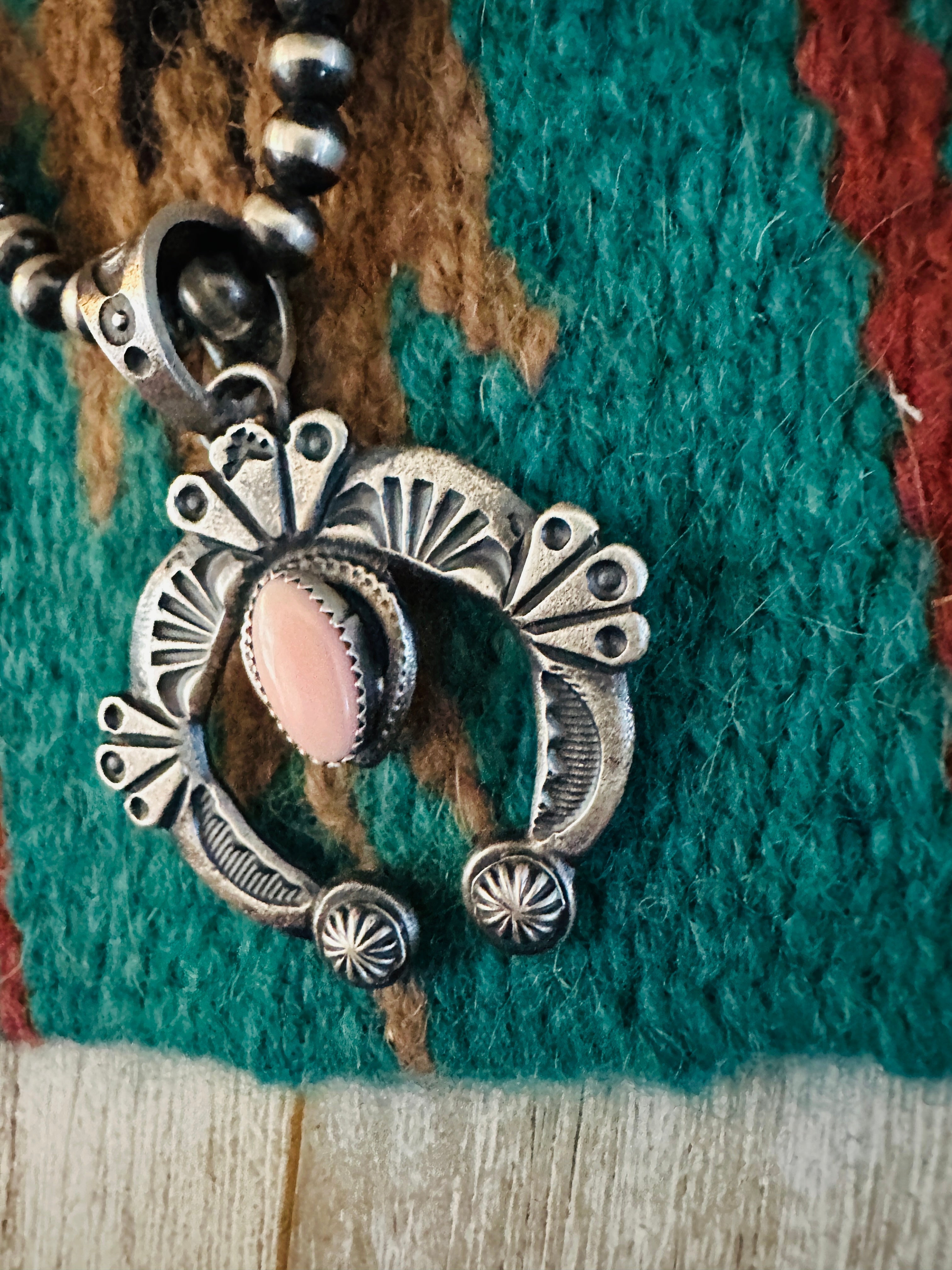 Navajo Sterling Silver Queen Pink Conch Naja Pendant by Kevin Billah