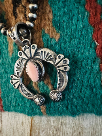 Navajo Sterling Silver Queen Pink Conch Naja Pendant by Kevin Billah