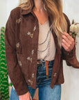 Floral Corduroy Embroidered Button-Front Jacket