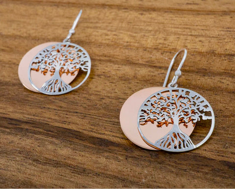 SILVER & COPPER TREE OF LIFE EARRINGS